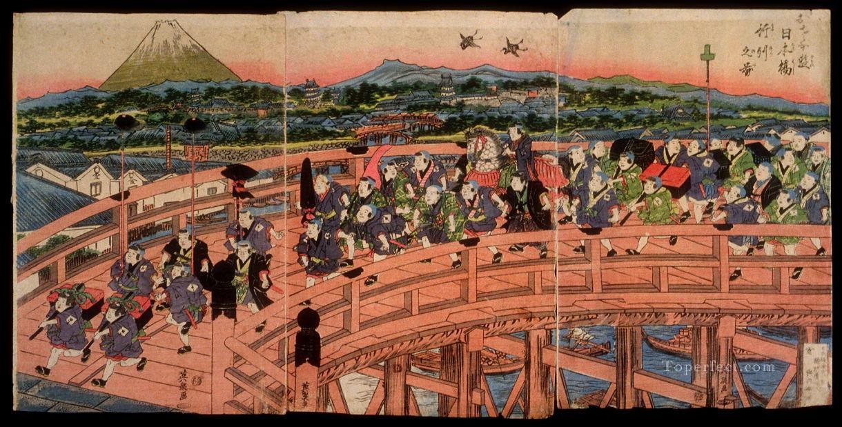 子供の娯楽 日本橋の行列 1820年 渓斎英泉浮世絵油絵